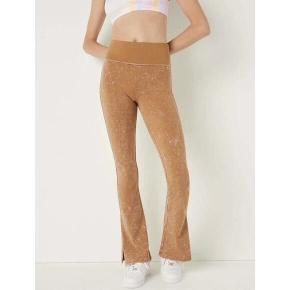 Victoria's Secret PINK Foldover Flare Yoga Pants Leggings Sz S Brown Spacedye - Picture 1 of 16